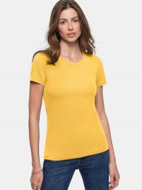 Damen T-Shirt Gelb mit Rundhals, taillierter Schnitt, ideal für Pflege, Gastronomie und Praxis